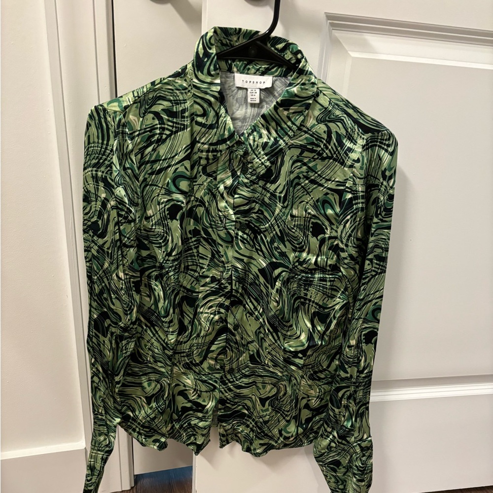 Topshop button up top. Never worn. Satin material